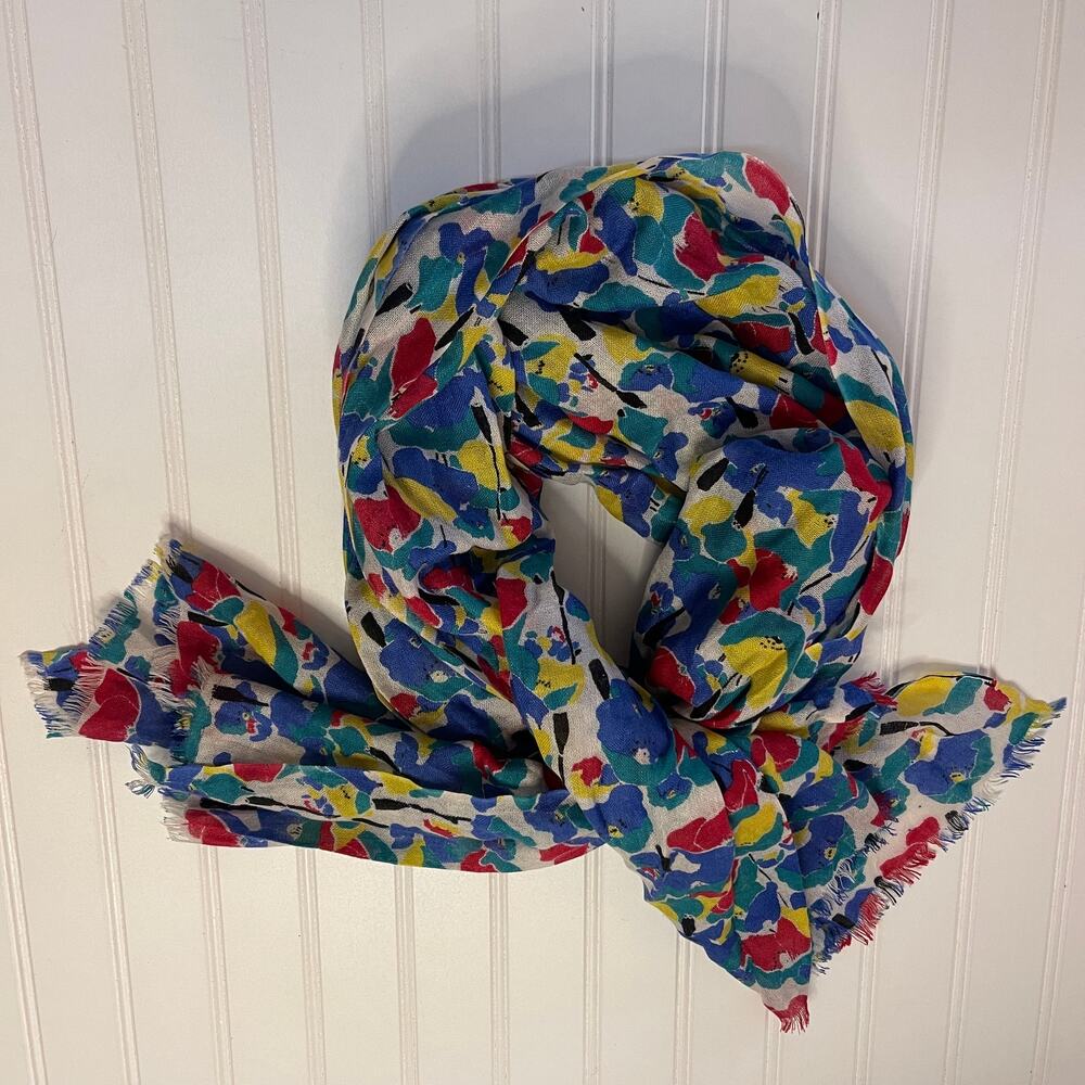 Luxury Designer Yarnz Cashmere Silk Blend Scarf Shawl Floral Raw Hem 60" X 36"